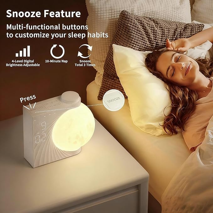 Moonrise Sunrise Alarm Clock with Wake Up Light & RGB Moon Lamp, Dual Alarms, Snooze Function, Night Light for Kids Adults, Bedroom Decor