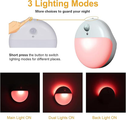 2 Pack Red Night Light, Battery Operated Night Light, 2.6" Small Sticky Lights, Dimmable Motion Sensor Light, 3 Light Modes, Portable LED nightlight for Baby, Kids, Sleep, Bedroom, Bathroom