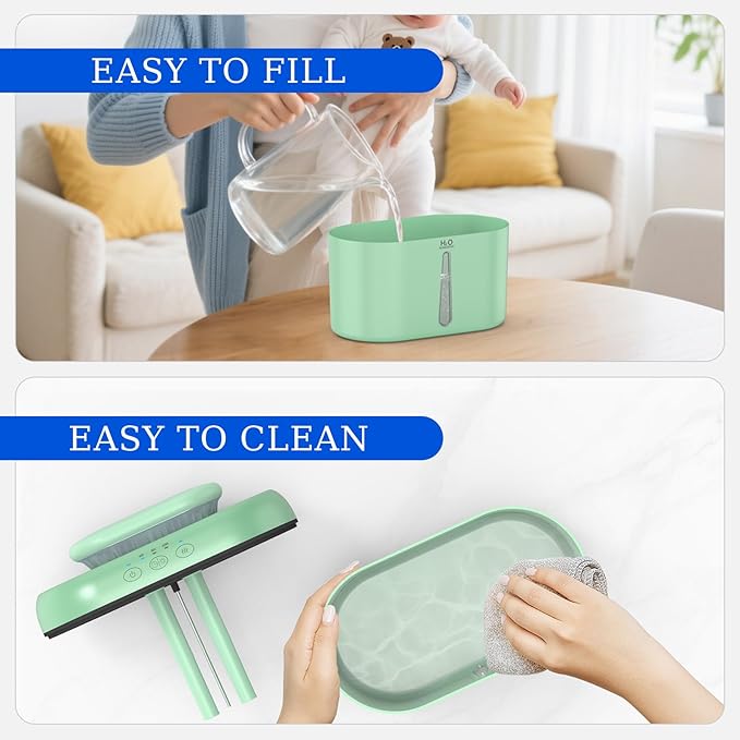HZD Humidifiers for Bedroom 2L Large Tank for Long Runtime, Gentle Mist 26dB Quiet Runtime Easy to Fill & Clean Can Timed Humidifier for Home, Baby, Nursery, Plants, Night Light (Green)