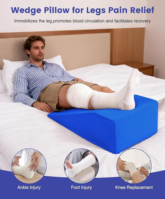 Knee Wedge Pillow | Leg Pillow Elevation Blood Circulation | Leg Elevation Wedge Memory Foam & Machine Washable Cover | Knee Elevation Pillow Post Surgery