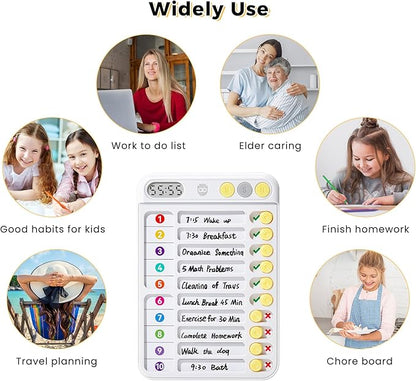 Chore Chart for Kids with Timer, ADHD Tools, Bedtime/Morning/Daily Routine Chart with 99-Min Countup/Down, Magnetic for Kids Checklist Schedule Board with Slider - White
