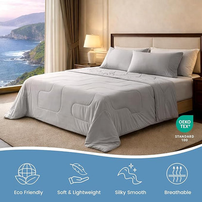 Cozy Bliss x Sorona® Viscose Natural Fiber Cooling Comforter King Size, Reversible Silky Smooth Cooling Blanket with Q-Max＞0.45 for Hot Sleepers & Night Sweats, Cool Grey, 106"x90"