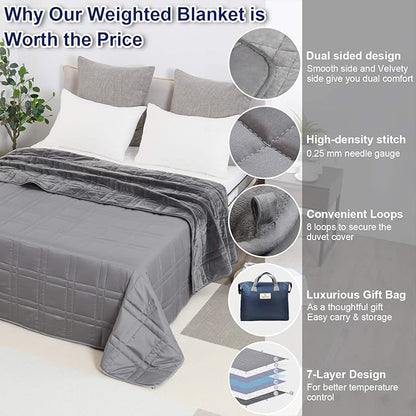 OMYSTYLE Reversible Weighted Blanket 20lbs for Adults (60 x 80 Inches Twin Size), Warm Short Plush and Cool Tencel Fabric Double Sided Weighted Blanket for All Season Use- Bonus Carry Bag Included