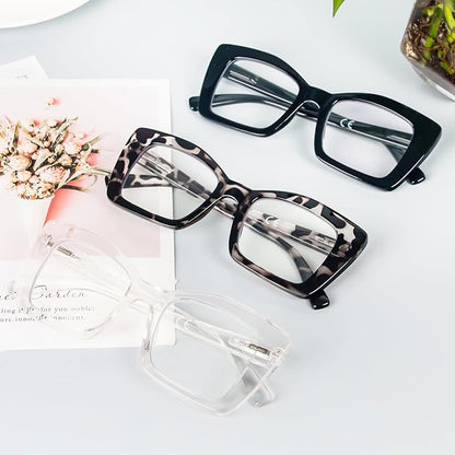 REAVEE Oversized Square Reading Glasses Oprah Style for Women, Blue Light Blocking Large Frame Computer Readers Spring Hinge