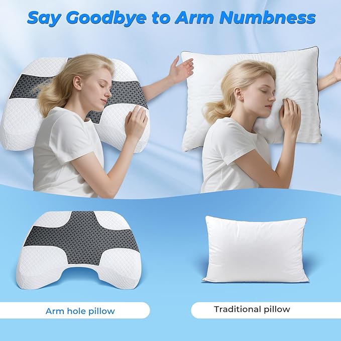 SAHEYER Side Sleeper Pillow with Arm Hole, Upgrad Shoulder Relief System for Neck Pain, Multi-Angle Memory Foam Rotator Cuff Pillow for Adults Side, Back and Stomach Sleeper Pressure-Free Sleep, Black