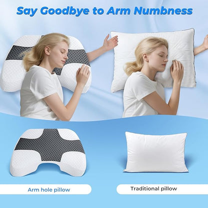 SAHEYER Side Sleeper Pillow with Arm Hole, Upgrad Shoulder Relief System for Neck Pain, Multi-Angle Memory Foam Rotator Cuff Pillow for Adults Side, Back and Stomach Sleeper Pressure-Free Sleep, Black