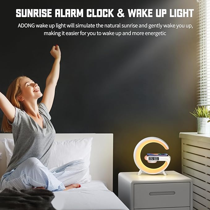 LED Atmosphere Lamp, Mini G Type Charging Ambient Lamp, Bedside Night Smart Light with Alarm Clock, 15W Charger, for Bedroom Home Decoration (Black Plug-in Type)