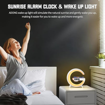 LED Atmosphere Lamp, Mini G Type Charging Ambient Lamp, Bedside Night Smart Light with Alarm Clock, 15W Charger, for Bedroom Home Decoration (Black Plug-in Type)