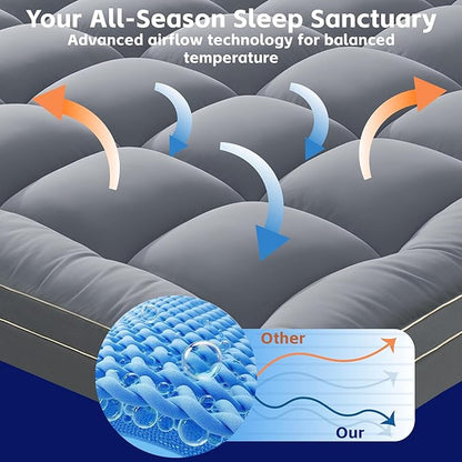 3 Inch Mattress Topper Twin Size Breathable Filled Soft Fluffy Supportive for Back Pain Relief, Bed Mattress Pad Pillow Topper with Extra Thick Padded Protector for 8"-21" Deep Pocket