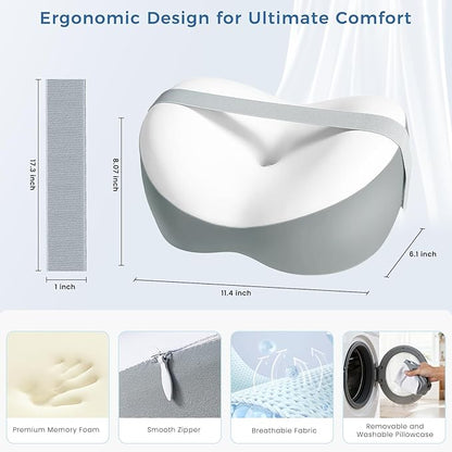 Knee Pillow for Side Sleepers, Leg Pillow for Side Sleeping, Hip, Sciatica & Lower Back Pain Relief, with Contoured Memory Foam & Non-Slip Strap for All-Night Support