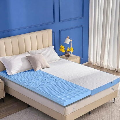 Extra Firm Mattress Topper Queen Size, 2026 Upgraded 3 Inch 7-Zone Egg Crate Cooling Gel Memory Foam Bed Topper for Pressure Relief and Back Pain, Bamboo Charcoal Mattress Pad, Washable Cover