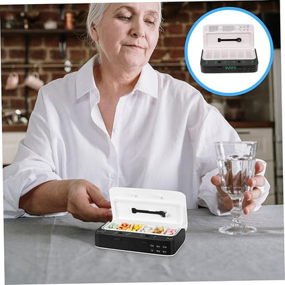 Electronic Pill Dispenser Alarms Medicine Reminder Medicine Timer Organizer for Daily Medication Smart Pill Box for Seniors Home Travel