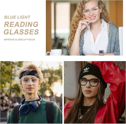 AQWANO Stylish Oversized Reading Glasses for Women Fashion Designer Readers Blue Light Square Computer Glasses