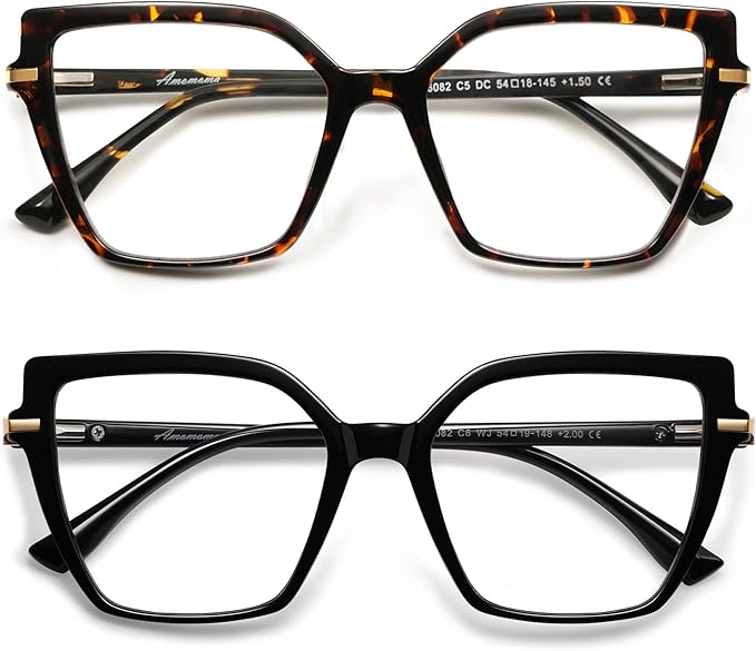 AMOMOMA Trendy Square Blue Light Blocking Reading Glasses for Women Women's Readers Spring Hinge AM6082