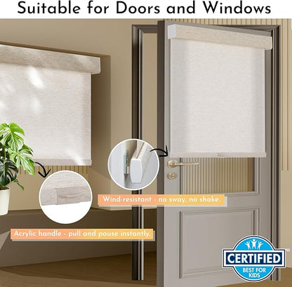 Persilux Light Filtering Roller Shades for Window Blinds,Cordless,Linen Fabric,Thermal Insulated Fabric UV Protection Shades for Home,Office,Bedroom,Door,Light Filtering-Cream,35" W X 72" H