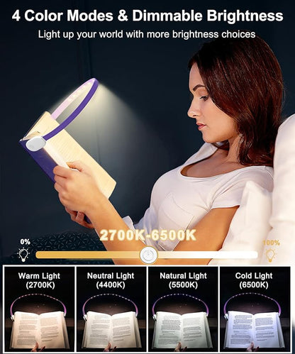 Rechargeable Clip-On Reading Light, 4 Color Temperature Modes, Stepless Brightness Adjustment, Eye-Caring, Perfect for Bedtime Reading