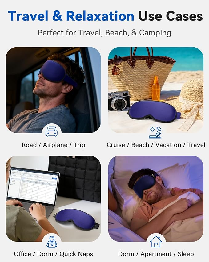 3D Contoured Weighted Eye Mask for Sleeping – Blackout, Lash-Friendly Sleep Mask for Relaxation, Spring Break, Beach Vacation, Summer Hiking Essentials, Washable Memory Foam, Navy Blue