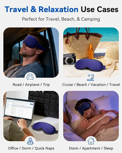 3D Contoured Weighted Eye Mask for Sleeping – Blackout, Lash-Friendly Sleep Mask for Relaxation, Spring Break, Beach Vacation, Summer Hiking Essentials, Washable Memory Foam, Navy Blue