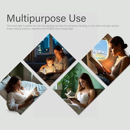 Rechargeable Clip-On Book Light with Battery Indicator — 9 Modes (3 Color × 3 Brightness), USB-C Fast Charge, Ultralight 1.6 oz & 0.49" Slim, Bed Reading Lamp Stocking Stuffer for Book Lovers, White