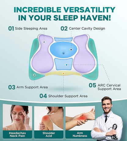 Ease Now Cervical Neck Pillow for Pain Relief, Beauty Sleeping Cooling Pillow for Side Back Stomach Sleeper, Odorless Memory Foam Bed Pillows Deep Sleep,Ergonomic Orthopedic Contour Neck Support