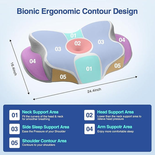 Cervical Neck Pillow - Cooling Pillow for Neck Pain Relief, Side Sleeper Pillow, Ergonomic Neck Pillow, Contour Orthopedic Memory Foam Pillows for Side Back Stomach Sleepers with Pillowcase