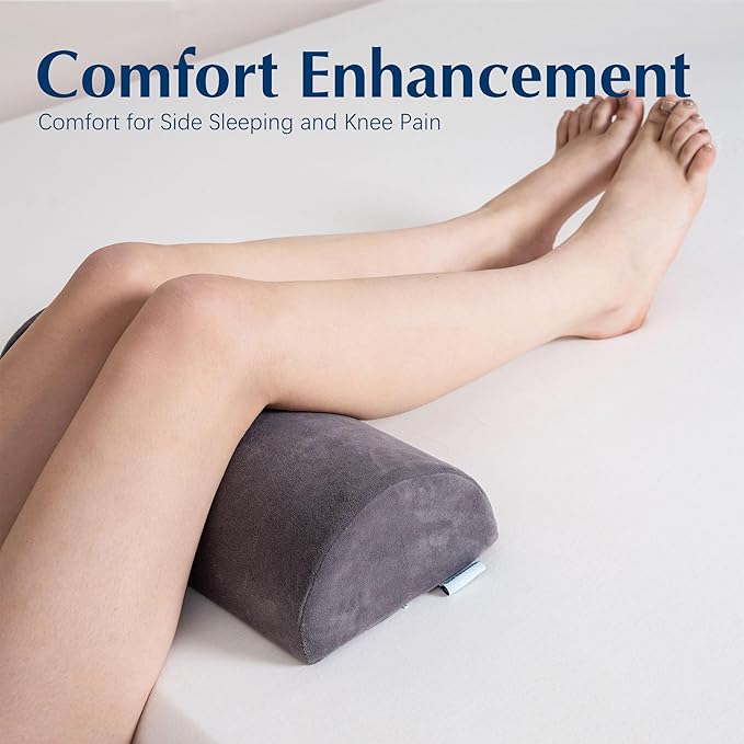 Knee Pillow for Back Sleeping, Pain Relief Memory Foam Bolster for Legs, Under Knee & Bed, Roll Round Support Wedge, Half Moon Pillow Ideal for Massage Table, Grey