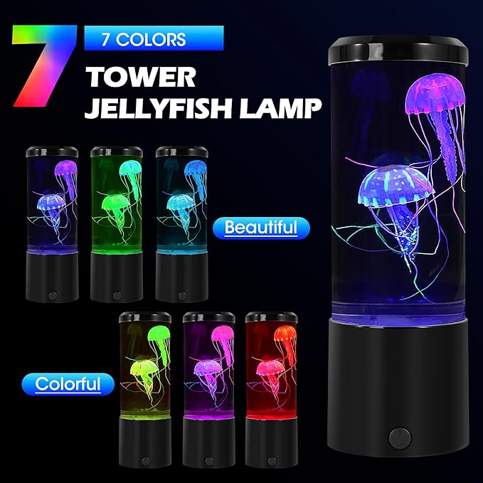 Jia Xi 8 Inch Jellyfish Aquarium Lamp, LED Jellyfish Lamp with Color Changing Light, Quiet Pump Mood Night Light for Desk Bedroom, Fake Jellyfish Tank Decor （Regular）