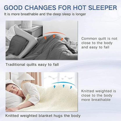 Guohaoi Knitted Weighted Blanket for Adults (Cream 50"x75" 12lbs) No Beads Cooling Throw Blanket for Hot Sleepers, Home Decor Breathable Chunky Knit Heavy Blanket Use on Full Size Bed