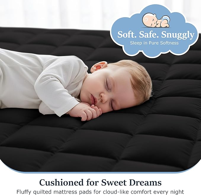 LUX Décor California King Mattress Pad - Quilted Elastic Fitted Mattress Cover Protector Upto 16 Inches Deep Pocket - Soft Breathable Noiseless Mattress Topper (Black “72 X 84”)
