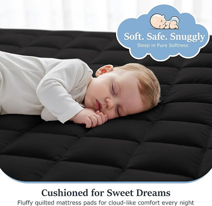 LUX Décor California King Mattress Pad - Quilted Elastic Fitted Mattress Cover Protector Upto 16 Inches Deep Pocket - Soft Breathable Noiseless Mattress Topper (Black “72 X 84”)