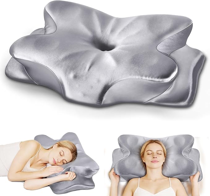 CCidea Cervical Neck Support Pillow, Ergonomic 50D Memory Foam Pillows for Neck Pain Relief, Breathable Pillowcase, US Patent Adjustable Contour Support for Side Back Stomach Sleepers, Odorless
