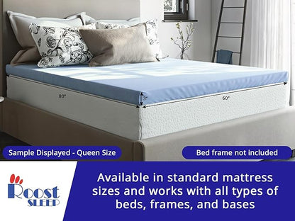 Roost Sleep Cool Cloud 3 Inch Gel Memory Foam Full Mattress Topper – Cooling Bed Topper for Back Pain and Pressure Relief, Removable Washable Cover, Ventilated Design, Fits Full Beds