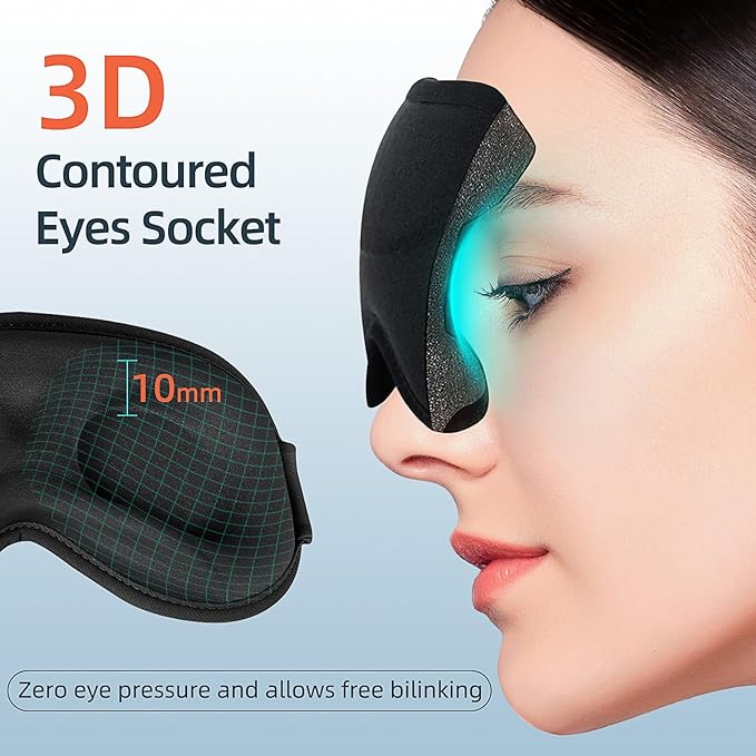 Side Sleeper Eye Mask, Sleep Mask for Men Women, Sleep Mask for Side Sleeper, Total Light Blocking, 3D Eye Masks for Sleep, Black