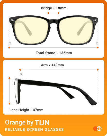 TIJN Gaming Glasses Blue Light Blocking Glasses for Women Men Nerd Eyeglasses Screen Fatigue Anti UV Glare, Black