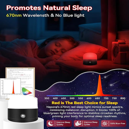 Neporal REDIX 670nm Red Light for Sleep, 100% Blue Light Blocking & Dimmable & 4 Timer Red Night Light for Melatonin Promoting, with Remote Red Light Lamp for Bedroom, Sleeping, Reading, Baby Nursery
