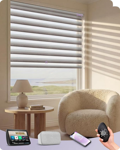 Graywind Motorized Blinds with Remote, Smart Zebra Shades for Windows, Roller Blinds Compatible with Apple Homekit, Alexa, Google Home, Custom Size, Gradient Brown
