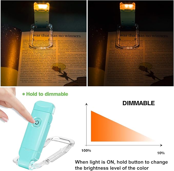 BIGLIGHT Amber Book Reading Light, LED Clip on Book Lights, Reading Lights for Books in Bed, Small Book Light for Kids, USB Rechargeable, 2 Brightness Adjustable for Eye Protection, Mint Green