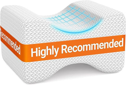 BlissTrends Memory Foam Knee Pillow, Knee Pillow for Side Sleepers, Leg Pillows for Sleeping Blood Circulation, Elevation Pillow for Spine Aligning, Sciatica, Hip, Knee, Ankle Pain, White, Medium