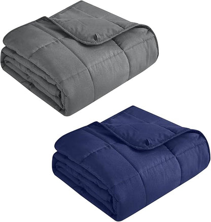 BETU Weighted Blanket (36''x48'' 3lbs Grey Small Size & 40''x60'' 7lbs Navy Blue Throw Size) 2 Pieces Bundled, Cooling Heavy Blanket with Premium Glass Beads, Soft Thick Blankets for Sleep.