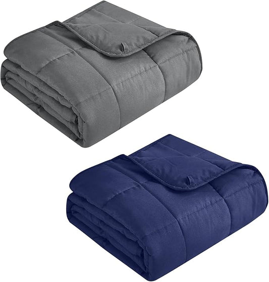 BETU Weighted Blanket (36''x48'' 3lbs Grey Small Size & 40''x60'' 7lbs Navy Blue Throw Size) 2 Pieces Bundled, Cooling Heavy Blanket with Premium Glass Beads, Soft Thick Blankets for Sleep.
