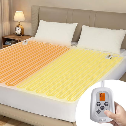 Electric Heated Mattress, Bed Mattress Pad with Dual Controller, Full Bed Warmer with 12-Hour Timer & 10 Heat Settings, Machine Washable, 60" x 80",White,Queen