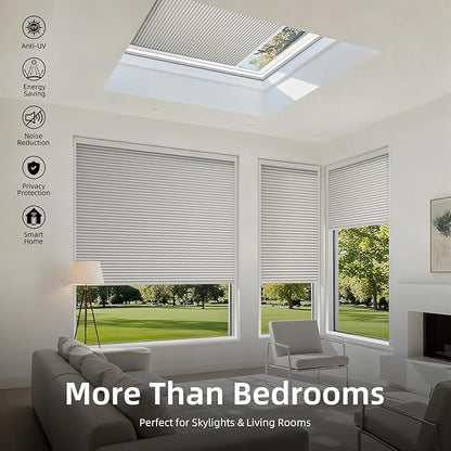 ZSTARR Motorized Skylight Shades Blackout Cellular Honeycomb Electric Blinds with Solar Panel Cordless Rechargeable with Remote for Roof and Slanted Windows Custom Size (Blackout Frost White)
