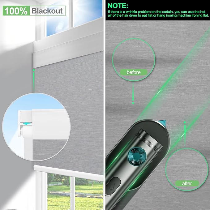 Motorized Blinds with Remote Control，Blackout Roller Shades，Custom Smart Blinds with Valance，Cordless Electric Window Blinds & Automatic Shades(Grey,30" Wx72 H)