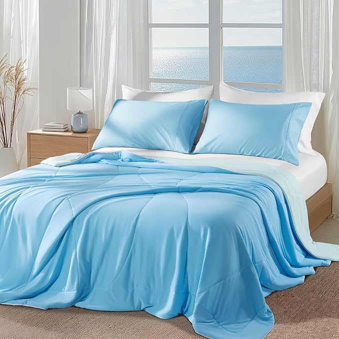 Rwlvpe Cooling Comforter Queen Size, Double-Sided Cooling Blanket for Hot Sleepers Night Sweats, Summer Comforter for Queen Size Q-Max>0.45 Ice Blanket Breathable Soft Lightweight Comforters, 90"x90"