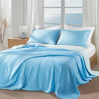 Rwlvpe Cooling Comforter Queen Size, Double-Sided Cooling Blanket for Hot Sleepers Night Sweats, Summer Comforter for Queen Size Q-Max>0.45 Ice Blanket Breathable Soft Lightweight Comforters, 90"x90"
