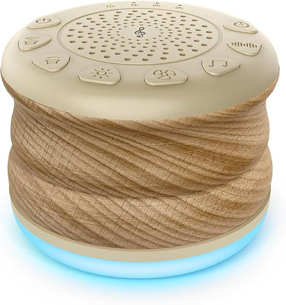 Solid Wood White Noise Sound Machine for Baby Adults Kids Sleep Sound Machine with 24 Soothing Sounds 8 Colors Night Light Timer Setting Function Portable Noise Machine for Gift (Wood, 3.93)