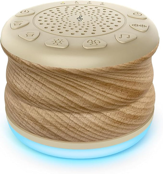 Solid Wood White Noise Sound Machine for Baby Adults Kids Sleep Sound Machine with 24 Soothing Sounds 8 Colors Night Light Timer Setting Function Portable Noise Machine for Gift (Wood, 3.93)