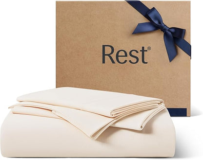 REST® Evercool®+ Starter Sheet Set, Queen, Ivory, Breathable Bed Sheets for Hot Sleeper and Night Sweats, with Pillowcases, with Ionic+ Self-Cleaning Silver Yarn for Sensitive Skin, 3PCS No Flat Sheet