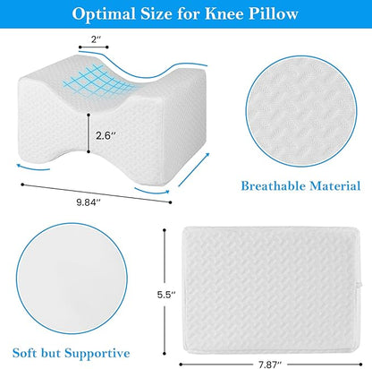 BlissTrends Memory Foam Knee Pillow, Knee Pillow for Side Sleepers, Leg Pillows for Sleeping Blood Circulation, Elevation Pillow for Spine Aligning, Sciatica, Hip, Knee, Ankle Pain, White, Medium