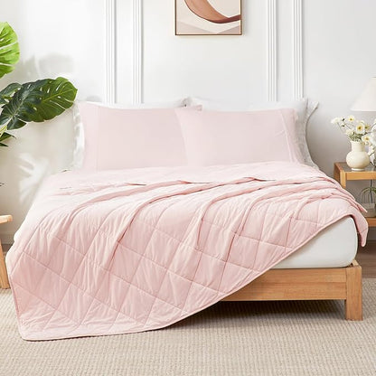 Cozy Bliss Cooling Blanket for Hot Sleepers Queen Size, Q-Max 0.45 Cooling Comfort, Cold Blankets for Night Sweats Sleeping, Ultra-Cool Lightweight Breathable Summer Blanket for Bed, Cool Pink